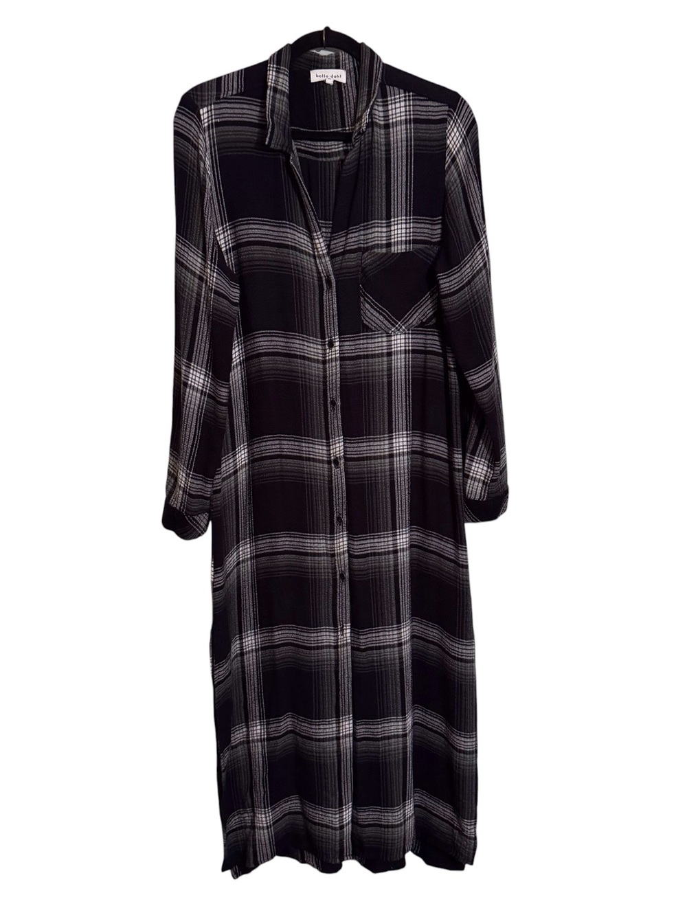 Bella Dahl Size Medium Plaid Button Up Shirt Dress Maxi Grunge Long Sleeve Boho